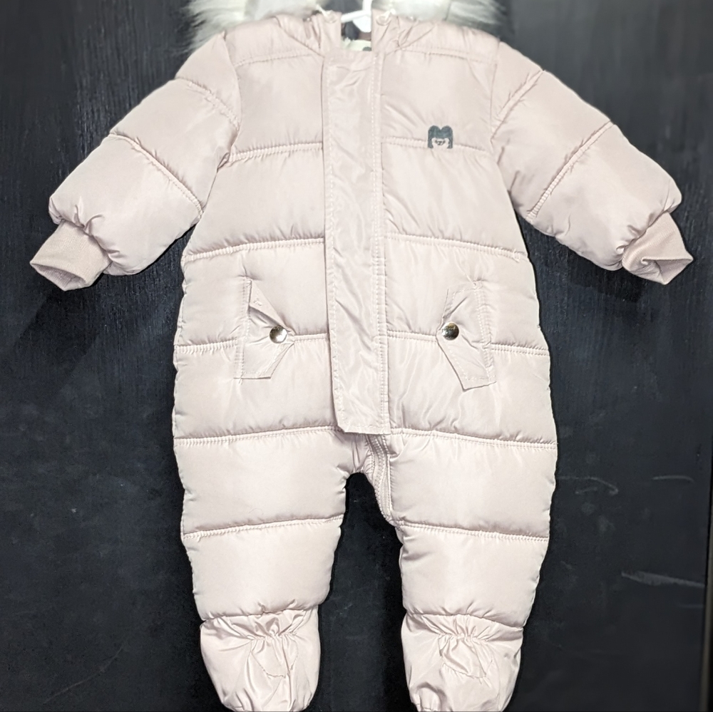 Mother's babybear Pink Onesie Puffer Sherpa Lined Coat 6-9 Months